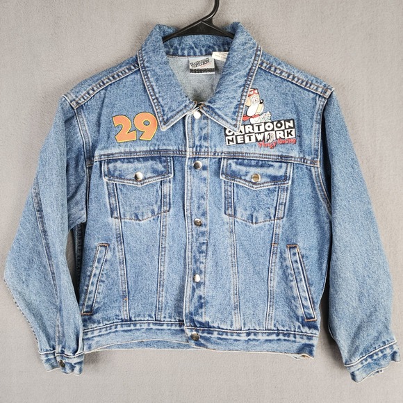 Vintage Cartoon Network Wacky Racing NASCAR Denim Jacket Small Blue Tom & Jerry - Picture 2 of 12